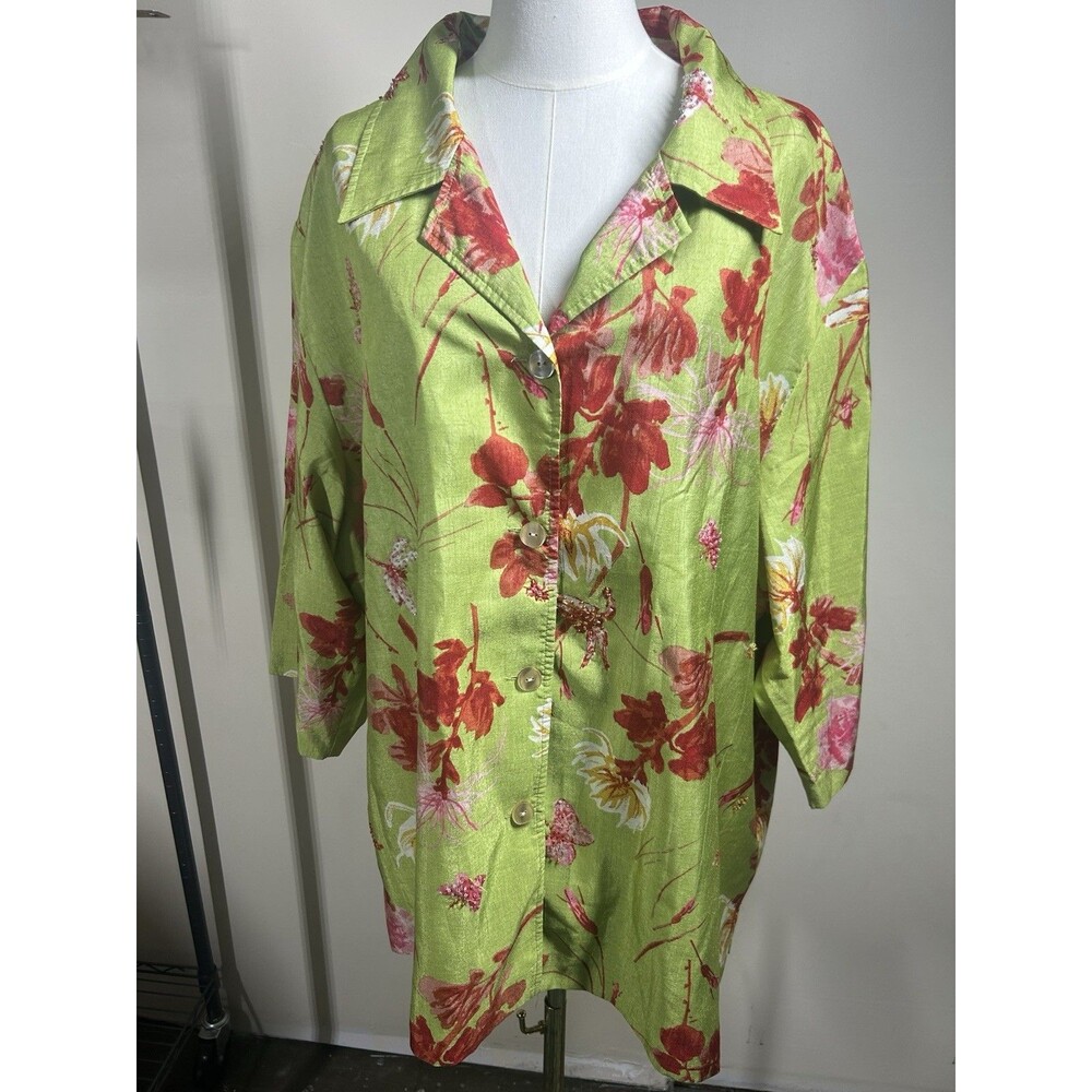 Avenue Women's Button Up Blouse Lined Plus Size 26 Floral 3/4 Sleeves 195